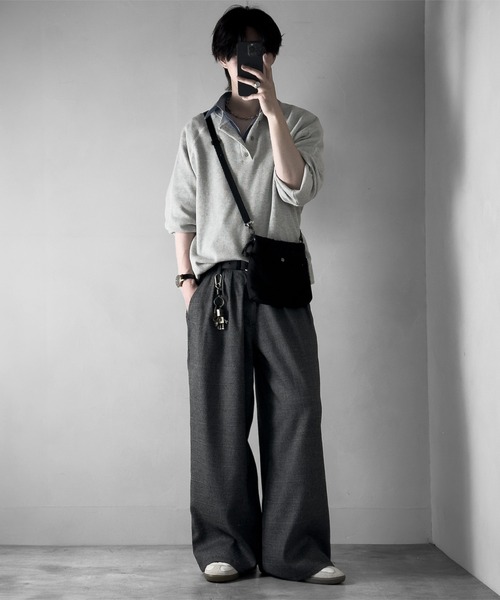 RUUBON(ルーボン)の「【RUUBON】3tuck straight wide pants/スリータック ストレートワイドパンツ(スラックス・メンズ・ブラック/グレー/ブラック系1・L/M/S)」の13枚目の写真