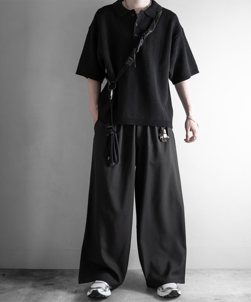 RUUBON(ルーボン)の「【RUUBON】3tuck straight wide pants/スリータック ストレートワイドパンツ(スラックス・メンズ・ブラック/グレー/ブラック系1・L/M/S)」の14枚目の写真