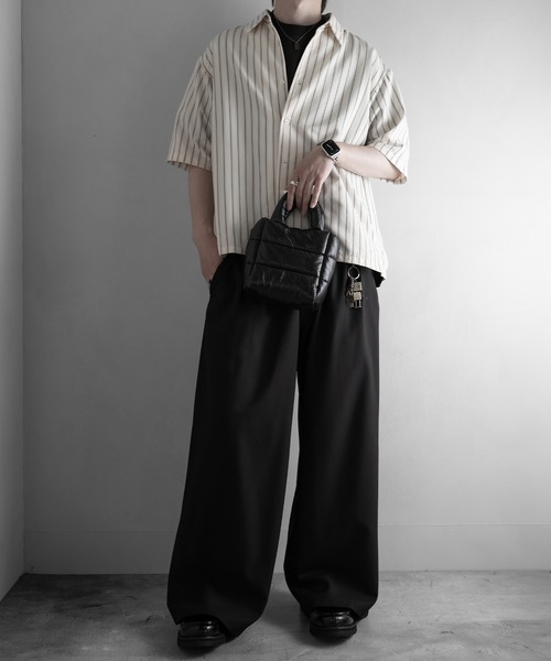 RUUBON(ルーボン)の「【RUUBON】3tuck straight wide pants/スリータック ストレートワイドパンツ(スラックス・メンズ・ブラック/グレー/ブラック系1・L/M/S)」の16枚目の写真