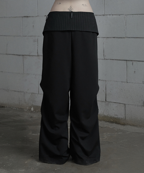 ETRE AU SOMMET(エトレオソメ)の「Panel Line Shirring Wide Slacks (Black)(スラックス・レディース・ブラック・FREE)」の3枚目の写真