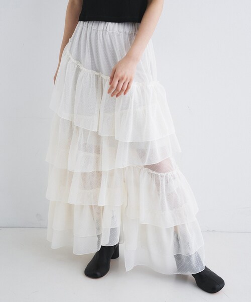 CHONO Dot&pleats tulle スカート osonoシャイニードットプリントスカート（スカート）｜natural couture