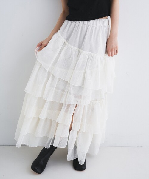 CODE A(コードエー)の「M dramatic dot tulle skirt(スカート・レディース・ホワイト/ブラック・36/34)」の4枚目の写真
