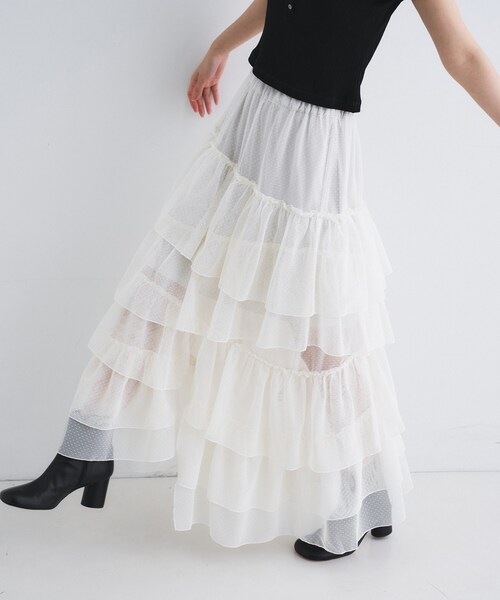 CODE A(コードエー)の「M dramatic dot tulle skirt(スカート・レディース・ホワイト/ブラック・36/34)」の5枚目の写真