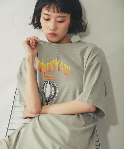 ANOTHER S(アナザーエス)の「ヴィンテージプリントオーバーサイズロンT(Tシャツ/カットソー・レディース・チャコールグレー/オレンジ/グレイッシュベージュ・M)」の21枚目の写真
