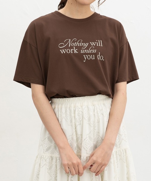 Honeys(ハニーズ)の「【ハニさら・接触冷感・UVカット】ロゴプリントTシャツ(Tシャツ/カットソー・レディース・オレンジ系その他2/ブラック/アイボリー/ブルー/ブラウン・L/LL/M/S)」の3枚目の写真