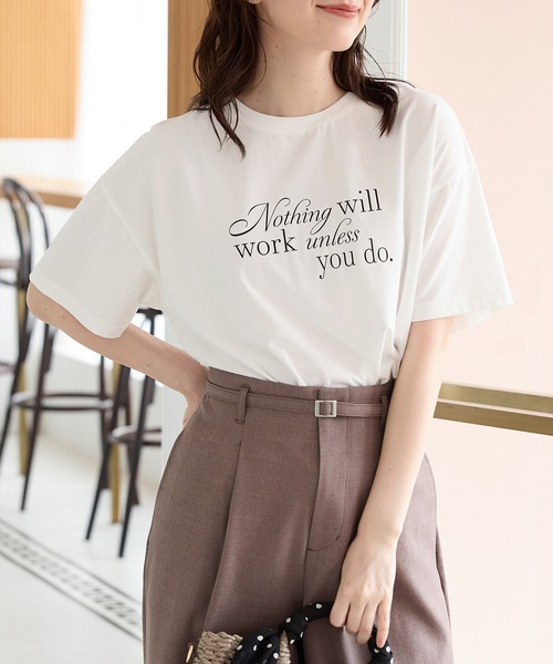 Honeys(ハニーズ)の「【ハニさら・接触冷感・UVカット】ロゴプリントTシャツ(Tシャツ/カットソー・レディース・オレンジ系その他2/ブラック/アイボリー/ブルー/ブラウン・L/LL/M/S)」の1枚目の写真