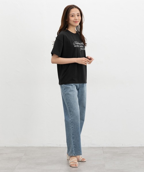 Honeys(ハニーズ)の「【ハニさら・接触冷感・UVカット】ロゴプリントTシャツ(Tシャツ/カットソー・レディース・オレンジ系その他2/ブラック/アイボリー/ブルー/ブラウン・L/LL/M/S)」の12枚目の写真