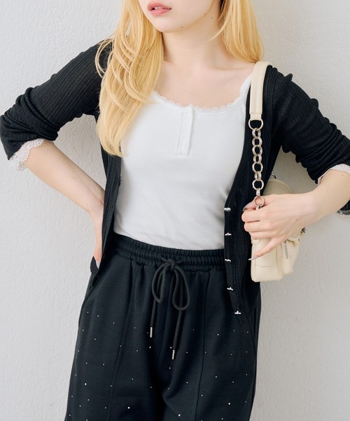 Another Branch olive des olive（アナザーブランチオリーブデオリーブ）の「ヘンリーレース付キャミ（キャミソール・レディース・ブラック/オフホワイト/その他11/ドット・FREE）」の5枚目の写真