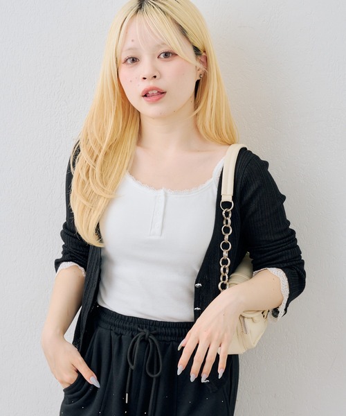 Another Branch olive des olive（アナザーブランチオリーブデオリーブ）の「ヘンリーレース付キャミ（キャミソール・レディース・ブラック/オフホワイト/その他11/ドット・FREE）」の6枚目の写真