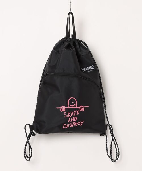 THRASHER(スラッシャー)の「THRASHER スラッシャー ナップサック 巾着バッグ(ST)(ショルダーバッグ・レディース・ブルー/ホワイト/ピンク・FREE)」の3枚目の写真