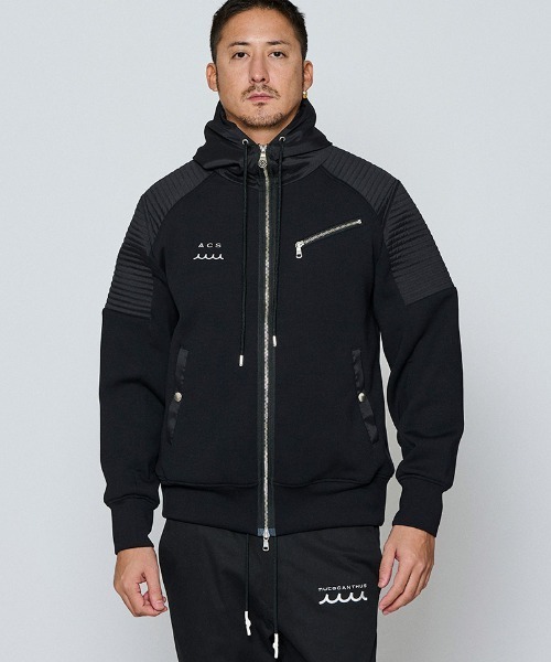 ACANTHUS(アカンサス)の「mpa4125-Double-knit Biker parka ジップアップバイカーパーカー(MA2652)(パーカー・メンズ・ブラック/グレー/ホワイト・XL/L/M/S)」の2枚目の写真