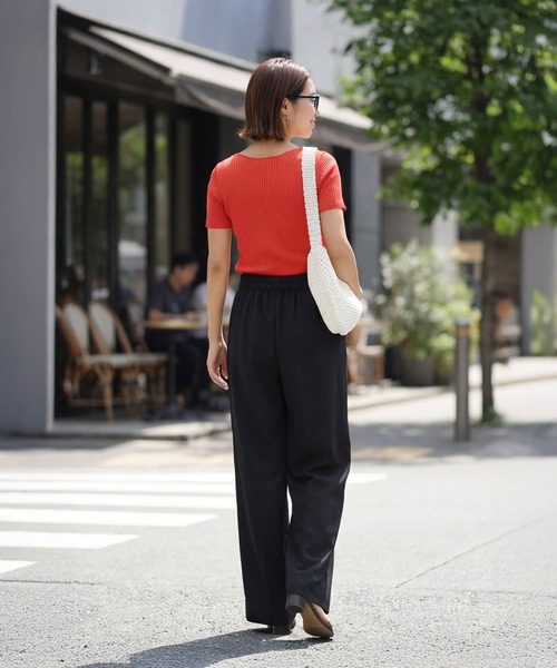 STYLE DELI(スタイルデリ)の「サラッと涼感ストレートタックパンツ73cm(スラックス・レディース・サンドグレー/ブラック・L/FREE)」の9枚目の写真