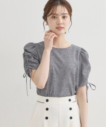 【洗える】シャーリング チェックブラウス