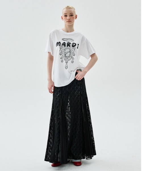 Mardi Mercredi（マルディメクルディ）の「TSHIRT BIJOU BRUSH LOGO MARDI / Tシャツ ビジュー ブラッシュ ロゴ マルディ（Tシャツ/カットソー・レディース・ブラック×レッド・FREE）」の10枚目の写真