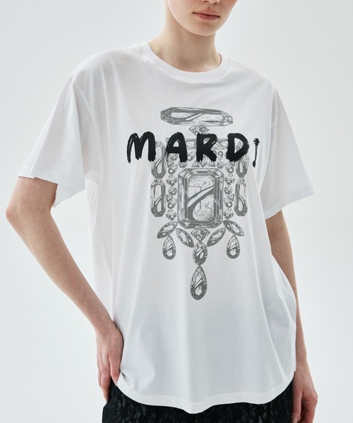 Mardi Mercredi（マルディメクルディ）の「TSHIRT BIJOU BRUSH LOGO MARDI / Tシャツ ビジュー ブラッシュ ロゴ マルディ（Tシャツ/カットソー・レディース・ブラック×レッド・FREE）」の8枚目の写真