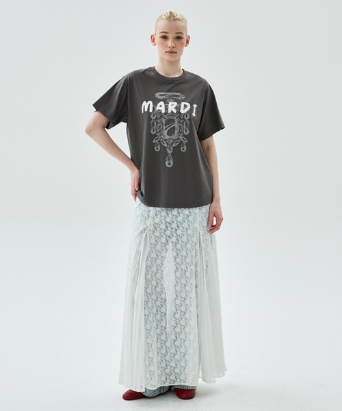 Mardi Mercredi（マルディメクルディ）の「TSHIRT BIJOU BRUSH LOGO MARDI / Tシャツ ビジュー ブラッシュ ロゴ マルディ（Tシャツ/カットソー・レディース・ブラック×レッド・FREE）」の13枚目の写真
