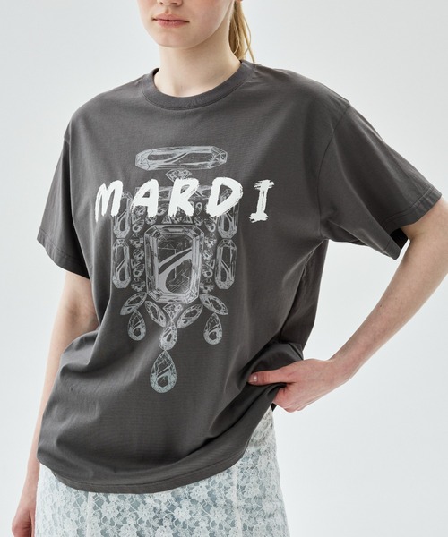 Mardi Mercredi（マルディメクルディ）の「TSHIRT BIJOU BRUSH LOGO MARDI / Tシャツ ビジュー ブラッシュ ロゴ マルディ（Tシャツ/カットソー・レディース・ブラック×レッド・FREE）」の12枚目の写真
