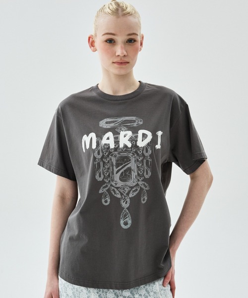 Mardi Mercredi（マルディメクルディ）の「TSHIRT BIJOU BRUSH LOGO MARDI / Tシャツ ビジュー ブラッシュ ロゴ マルディ（Tシャツ/カットソー・レディース・ブラック×レッド・FREE）」の11枚目の写真