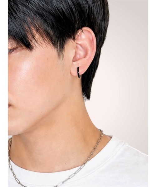tone(トーン)の「【Agaro】No.525 ミニフープピアス 2サイズ 片耳 メンズ(MA)(ピアス(片耳用)・メンズ・ブラック/シルバー・FREE)」の1枚目の写真