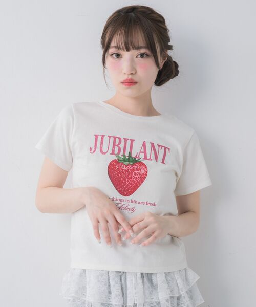 ems excite(エムズエキサイト)の「ストロベリープリントTシャツ(Tシャツ/カットソー・レディース・ホワイト/ピンク/ブラック・FREE)」の6枚目の写真
