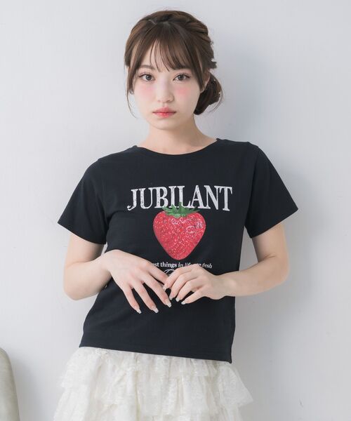 ems excite(エムズエキサイト)の「ストロベリープリントTシャツ(Tシャツ/カットソー・レディース・ホワイト/ピンク/ブラック・FREE)」の14枚目の写真