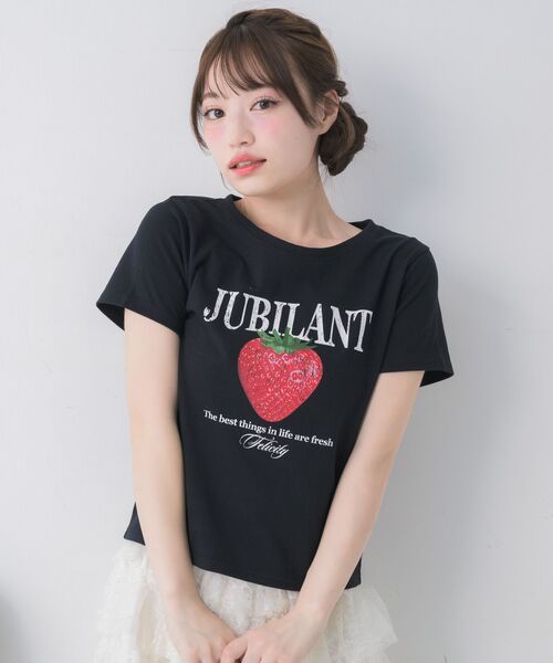 ems excite(エムズエキサイト)の「ストロベリープリントTシャツ(Tシャツ/カットソー・レディース・ホワイト/ピンク/ブラック・FREE)」の15枚目の写真