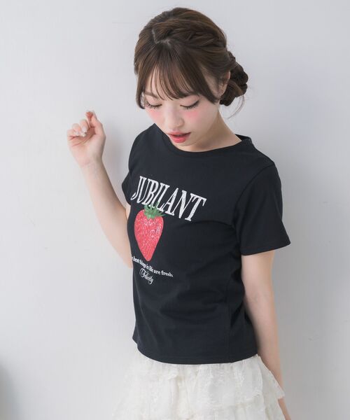 ems excite(エムズエキサイト)の「ストロベリープリントTシャツ(Tシャツ/カットソー・レディース・ホワイト/ピンク/ブラック・FREE)」の16枚目の写真