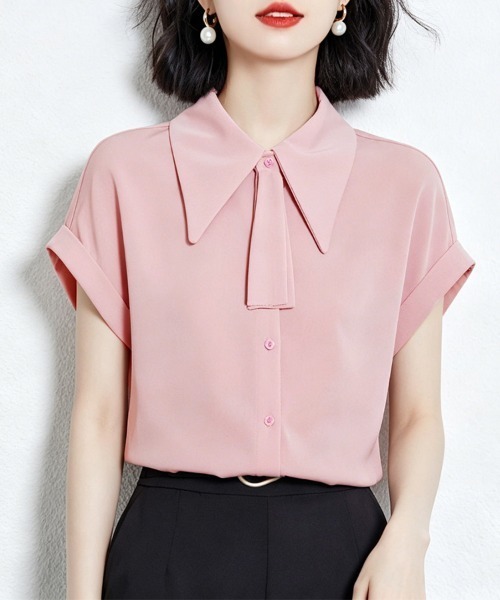 ONEP STAR(ワンピスター)の「配色襟付き半袖ブラウス(シャツ/ブラウス・レディース・ピンク/ブルー・X-LARGE/MEDIUM/LARGE)」の6枚目の写真