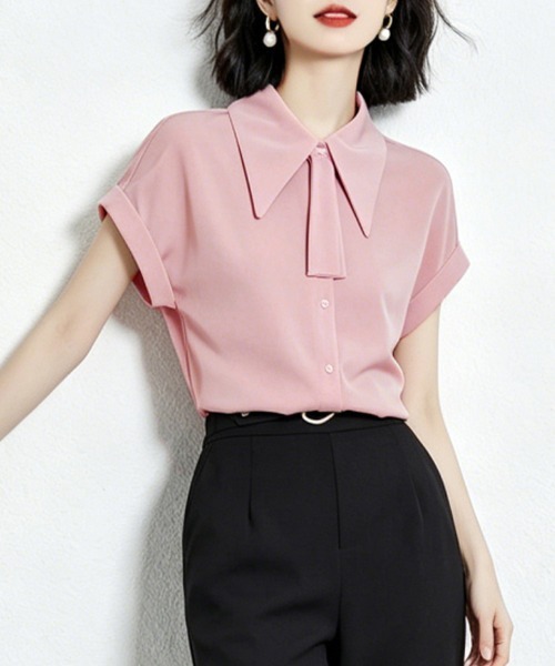 ONEP STAR(ワンピスター)の「配色襟付き半袖ブラウス(シャツ/ブラウス・レディース・ピンク/ブルー・X-LARGE/MEDIUM/LARGE)」の8枚目の写真