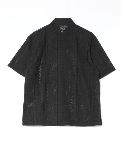 TAKA-Q(タカキュー)の「シャツ メンズ 半袖 透かし編み ジャガード レギュラーカラー ややゆったり ルーズフィット (シャツ/ブラウス・メンズ・アイボリー/ブラック・MEDIUM/LARGE/X-LARGE)」の3枚目の写真