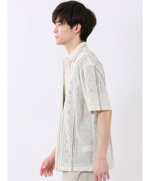TAKA-Q(タカキュー)の「シャツ メンズ 半袖 透かし編み ジャガード レギュラーカラー ややゆったり ルーズフィット (シャツ/ブラウス・メンズ・アイボリー/ブラック・MEDIUM/LARGE/X-LARGE)」の19枚目の写真
