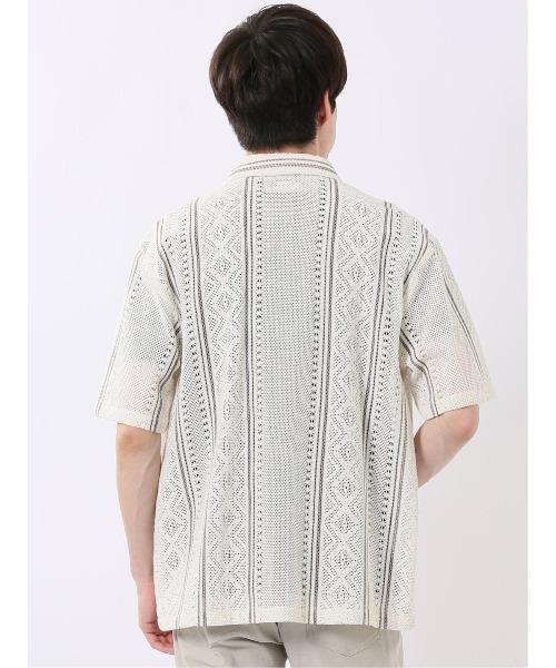 TAKA-Q(タカキュー)の「シャツ メンズ 半袖 透かし編み ジャガード レギュラーカラー ややゆったり ルーズフィット (シャツ/ブラウス・メンズ・アイボリー/ブラック・MEDIUM/LARGE/X-LARGE)」の18枚目の写真