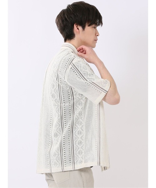 TAKA-Q(タカキュー)の「シャツ メンズ 半袖 透かし編み ジャガード レギュラーカラー ややゆったり ルーズフィット (シャツ/ブラウス・メンズ・アイボリー/ブラック・MEDIUM/LARGE/X-LARGE)」の17枚目の写真