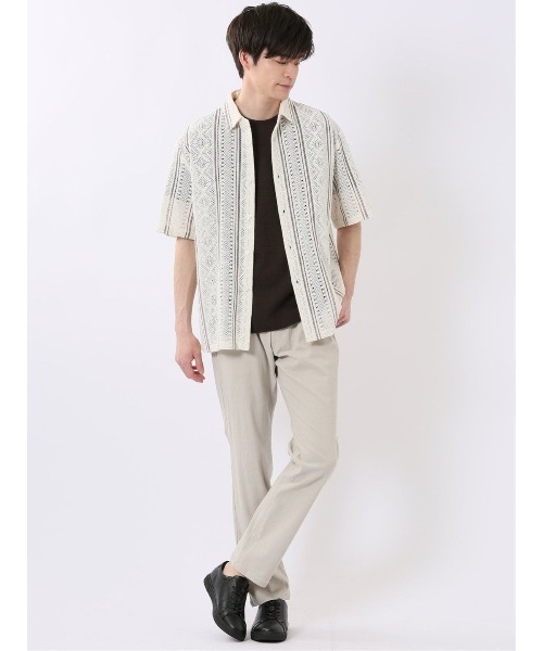 TAKA-Q(タカキュー)の「シャツ メンズ 半袖 透かし編み ジャガード レギュラーカラー ややゆったり ルーズフィット (シャツ/ブラウス・メンズ・アイボリー/ブラック・MEDIUM/LARGE/X-LARGE)」の16枚目の写真