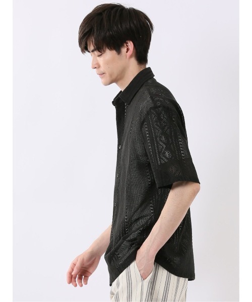 TAKA-Q(タカキュー)の「シャツ メンズ 半袖 透かし編み ジャガード レギュラーカラー ややゆったり ルーズフィット (シャツ/ブラウス・メンズ・アイボリー/ブラック・MEDIUM/LARGE/X-LARGE)」の9枚目の写真
