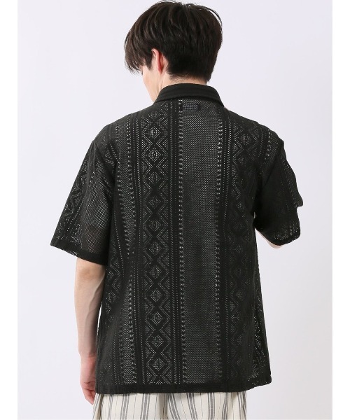 TAKA-Q(タカキュー)の「シャツ メンズ 半袖 透かし編み ジャガード レギュラーカラー ややゆったり ルーズフィット (シャツ/ブラウス・メンズ・アイボリー/ブラック・MEDIUM/LARGE/X-LARGE)」の8枚目の写真