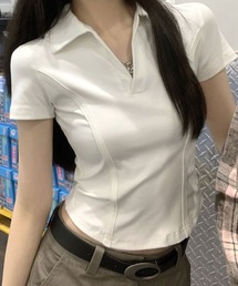 スキッパーカラー半袖トップス