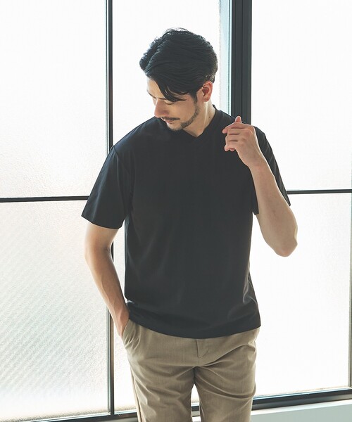 ABAHOUSE GRAY(アバハウスグレイ)の「【SMART CLOSET/WEB限定】シルケット天竺 Vネック 半袖Tシャツ / 接触冷感 / 遮熱(Tシャツ/カットソー・メンズ・ブラック/グレイッシュベージュ/ホワイト/ネイビー/グリーン・46/48/44/50)」の18枚目の写真