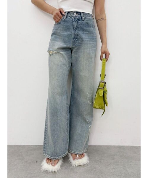 EVRIS(エヴリス)の「ラインストーンロゴバックスラッシュワイドデニムパンツ ハイウエスト(デニムパンツ・レディース・ライトブルー/ベージュ/ブラック・SMALL/MEDIUM)」の15枚目の写真