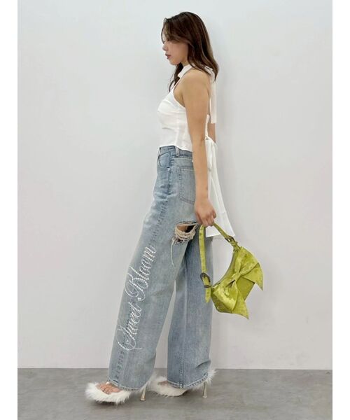 EVRIS(エヴリス)の「ラインストーンロゴバックスラッシュワイドデニムパンツ ハイウエスト(デニムパンツ・レディース・ライトブルー/ベージュ/ブラック・SMALL/MEDIUM)」の19枚目の写真