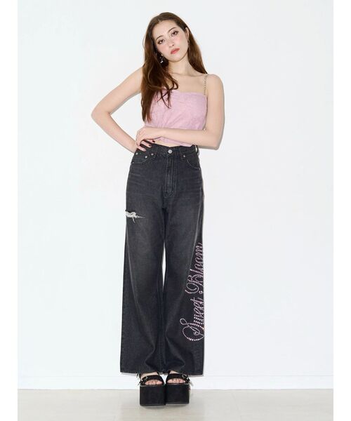EVRIS(エヴリス)の「ラインストーンロゴバックスラッシュワイドデニムパンツ ハイウエスト(デニムパンツ・レディース・ライトブルー/ベージュ/ブラック・SMALL/MEDIUM)」の16枚目の写真