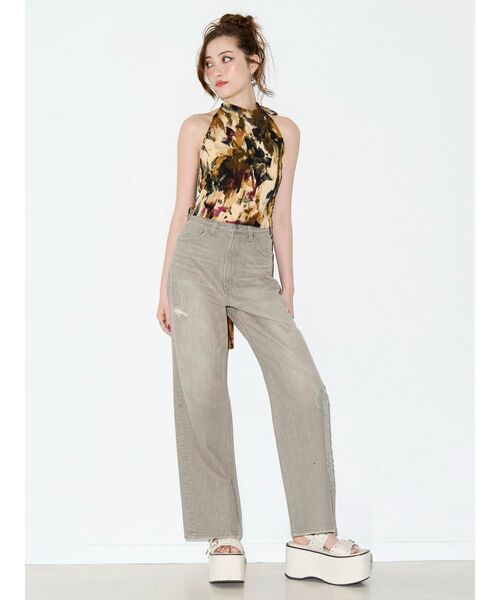 EVRIS(エヴリス)の「ラインストーンロゴバックスラッシュワイドデニムパンツ ハイウエスト(デニムパンツ・レディース・ライトブルー/ベージュ/ブラック・SMALL/MEDIUM)」の15枚目の写真