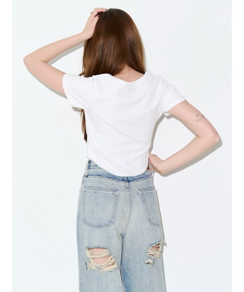 EVRIS(エヴリス)の「ラインストーンロゴバックスラッシュワイドデニムパンツ ハイウエスト(デニムパンツ・レディース・ライトブルー/ベージュ/ブラック・SMALL/MEDIUM)」の5枚目の写真