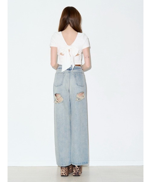 EVRIS(エヴリス)の「ラインストーンロゴバックスラッシュワイドデニムパンツ ハイウエスト(デニムパンツ・レディース・ライトブルー/ベージュ/ブラック・SMALL/MEDIUM)」の11枚目の写真