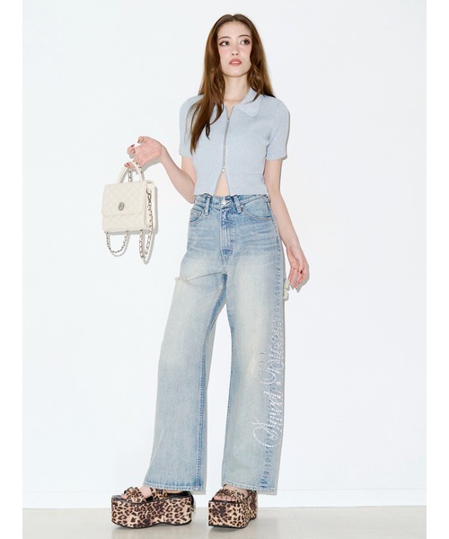 EVRIS(エヴリス)の「ラインストーンロゴバックスラッシュワイドデニムパンツ ハイウエスト(デニムパンツ・レディース・ライトブルー/ベージュ/ブラック・SMALL/MEDIUM)」の9枚目の写真
