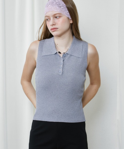 Rohwel(ローウェル)の「Soft Rib Polo Tank / ソフトリブポロタンク(ポロシャツ・レディース・ブラック/グレー/アイボリー・FREE)」の17枚目の写真