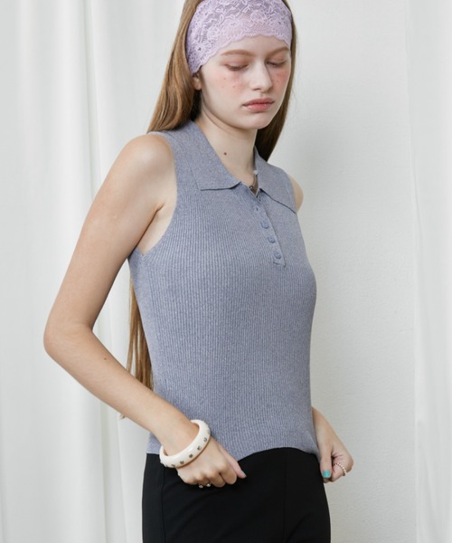 Rohwel(ローウェル)の「Soft Rib Polo Tank / ソフトリブポロタンク(ポロシャツ・レディース・ブラック/グレー/アイボリー・FREE)」の18枚目の写真