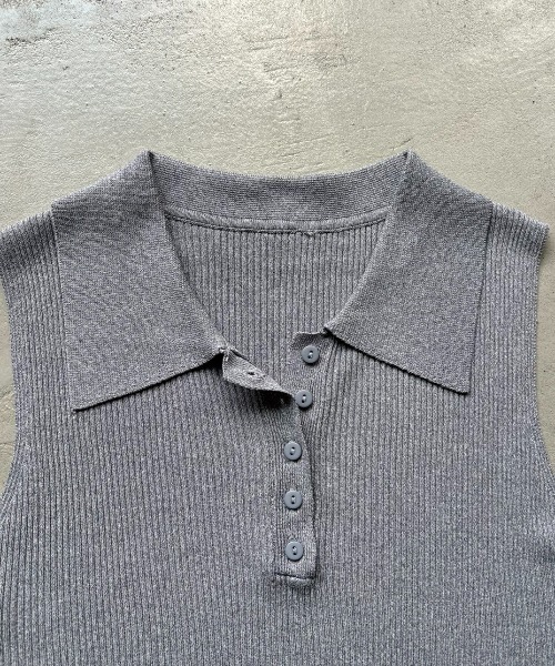 Rohwel(ローウェル)の「Soft Rib Polo Tank / ソフトリブポロタンク(ポロシャツ・レディース・ブラック/グレー/アイボリー・FREE)」の7枚目の写真