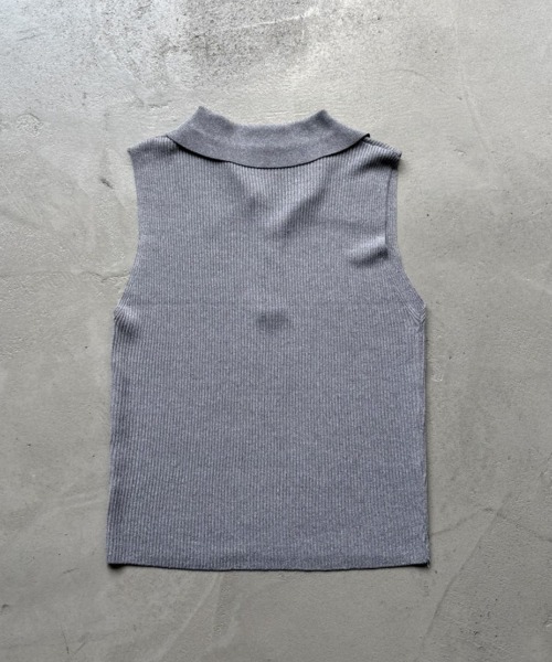 Rohwel(ローウェル)の「Soft Rib Polo Tank / ソフトリブポロタンク(ポロシャツ・レディース・ブラック/グレー/アイボリー・FREE)」の6枚目の写真