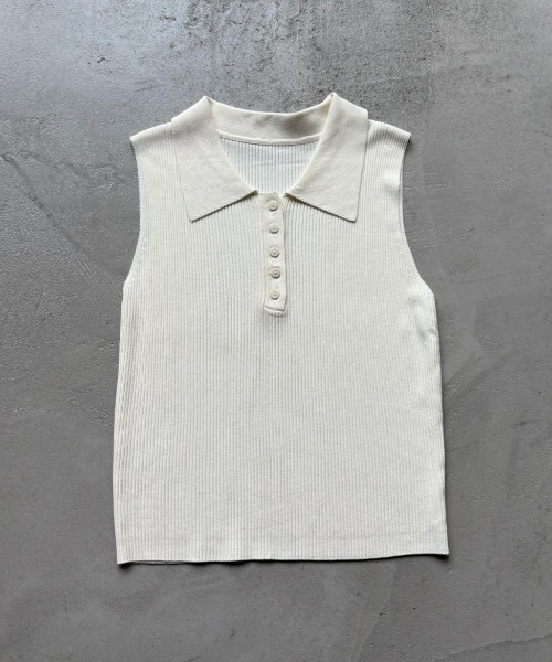 Rohwel(ローウェル)の「Soft Rib Polo Tank / ソフトリブポロタンク(ポロシャツ・レディース・ブラック/グレー/アイボリー・FREE)」の9枚目の写真